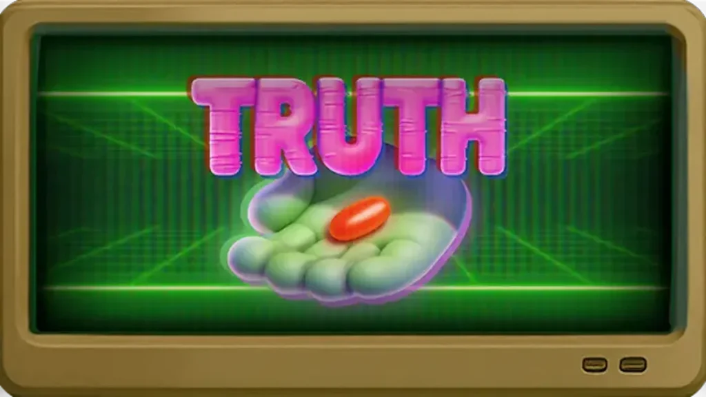 Tampilan layar slot Truth dengan tema konspirasi dan monitor retro.