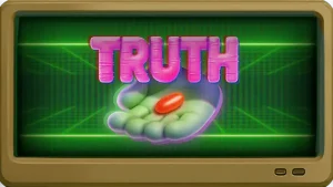 Tampilan layar slot Truth dengan tema konspirasi dan monitor retro.