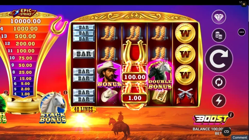 Western Gold 3 slot machine interface with cowboy theme