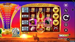 Western Gold 3 slot machine interface with cowboy theme