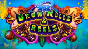 Tampilan visual slot Drum Rolls & Reels dengan tema karnaval Brasil yang meriah.