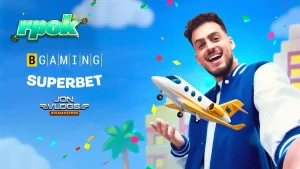 Tampilan visual game Jon Vlogs Aviamasters dengan latar belakang kota ikonik.